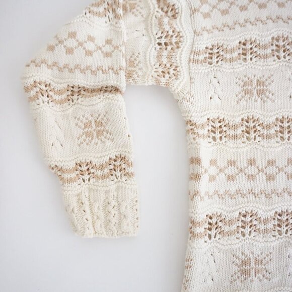 Vintage Liz Sport Cream Tan Knit Grandmacore 100% Cotton Crewneck Sweater M - Picture 8 of 10